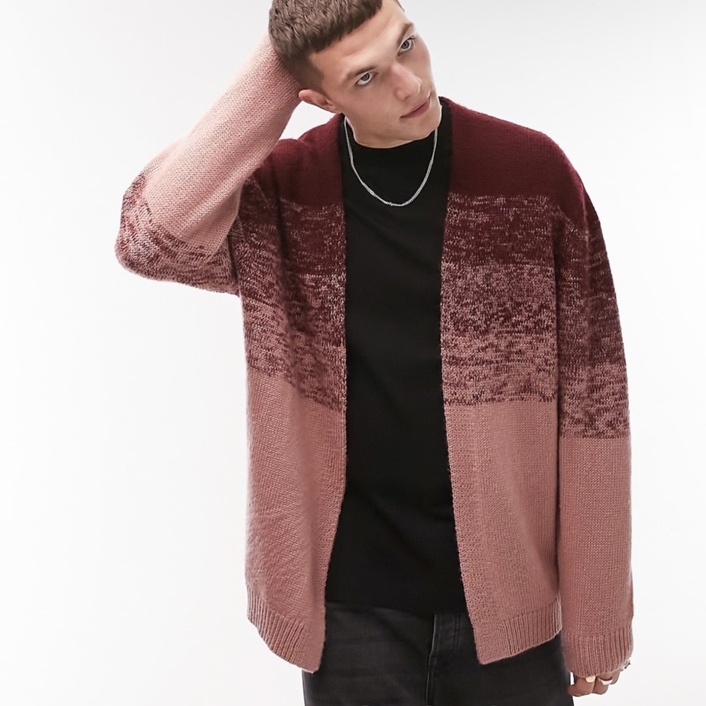 ASOS Topman Men’s Ombré Knit Open Cardigan Burgundy Red Size XS NWT